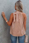 Pink Sleeveless Tie Mock Neck Leopard Tank Top