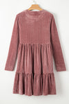 Pale Chestnut Long Sleeve Tiered Textured Velvet Dress