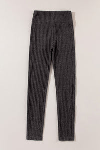 Dark Grey Wide Waistband Ribbed Textured Knit Leggings