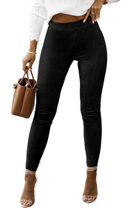 Black High Waist Faux Suede Skinny Leggings