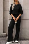 Black Solid Ribbed Knit Keyhole Back High Waist Jumpsuit