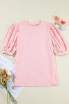 Light Pink Rhinestone Pearl Puff Half Sleeve Top