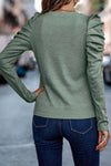 Green Buttoned Puff Long Sleeve Sheath Top