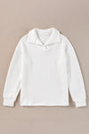 White Quilted Texture Sporty Collared Long Sleeve Top