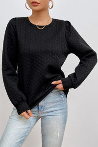 Black Cable Textured Puff Sleeve Sweatshirt