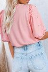 Light Pink Rhinestone Pearl Puff Half Sleeve Top