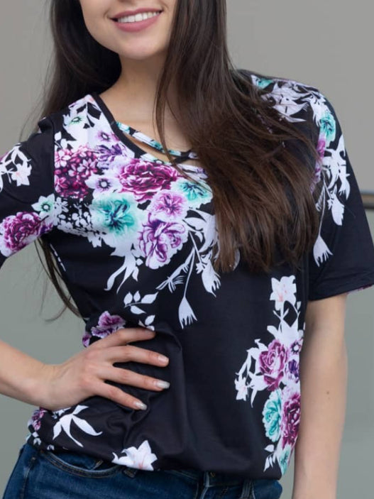 TOP FLORAL DIANA negru